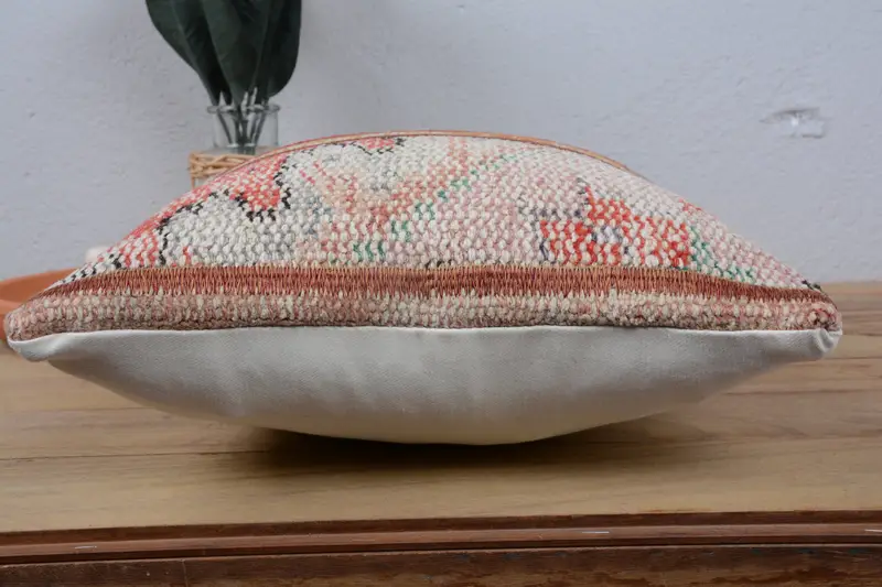 Turkish Bench Pillow, Pillow Cover, Turkish Pillow, Turkish Kilim Pillow, 14x14 Red Cushion Case, Natural Pillow Cover, Kilim Cushion Sham - 5