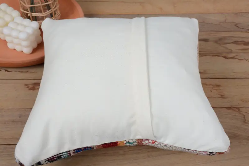 Turkish Bench Pillow, Pillow Cover, Turkish Pillow, Turkish Kilim Pillow, 14x14 Red Cushion Case, Natural Pillow Cover, Kilim Cushion Sham - 6