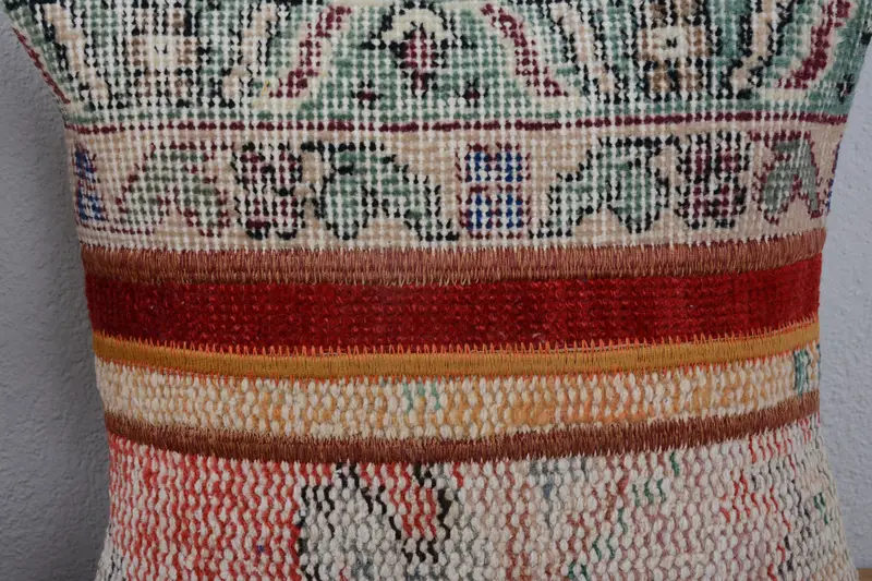Turkish Bench Pillow, Pillow Cover, Turkish Pillow, Turkish Kilim Pillow, 14x14 Red Cushion Case, Natural Pillow Cover, Kilim Cushion Sham - 3