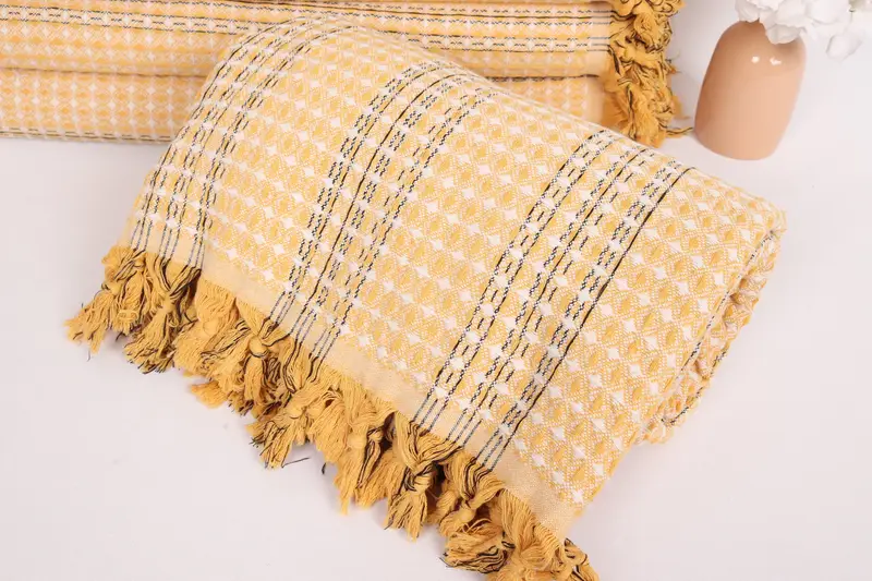 Throw Blanket, Bedspread, Turkish Towel Beach Blanket, Woven Blanket, Wedding Anniversary Gift, Bridesmaid Favors, 96x70 Cotton Striped Towel - 4