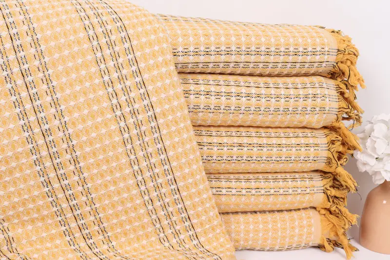 Throw Blanket, Bedspread, Turkish Towel Beach Blanket, Woven Blanket, Wedding Anniversary Gift, Bridesmaid Favors, 96x70 Cotton Striped Towel - 1