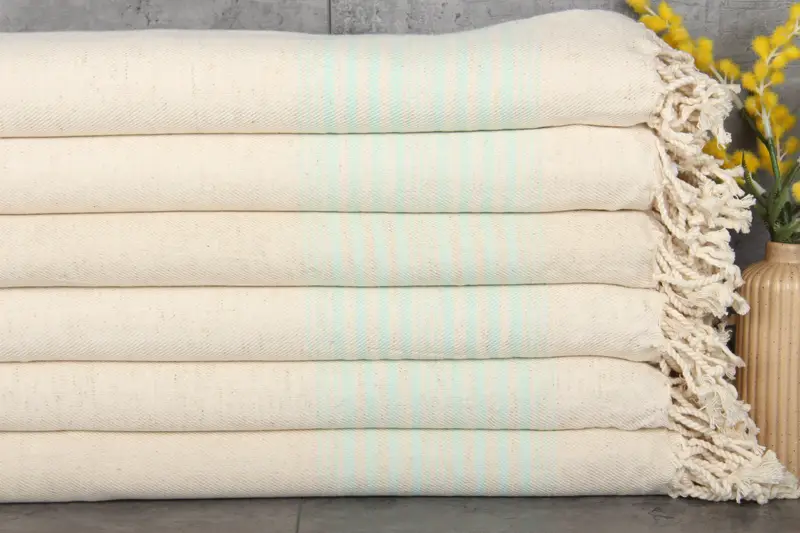 Custom Monogrammed Beach Towel Linen Beige Stripes, 40x79 Inches