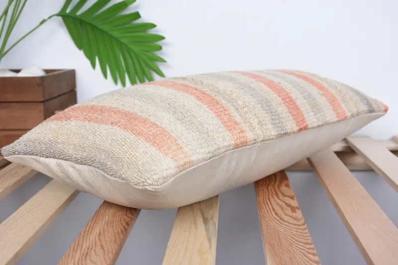 Turkish Kilim Pillow, Pillow Case, Handwoven Pillow Cover Pillow Case, Ethnical Kilim Rug Pillow, 10x20 Beige Cushion Cover, Vintage Kilim Pillow - 6