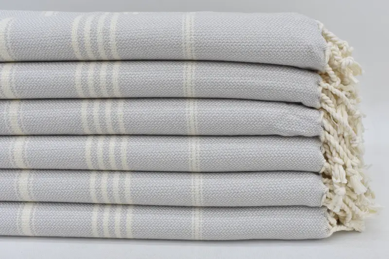 Light Gray Striped Organic Cotton Bath Towel, 70x40 Inches
