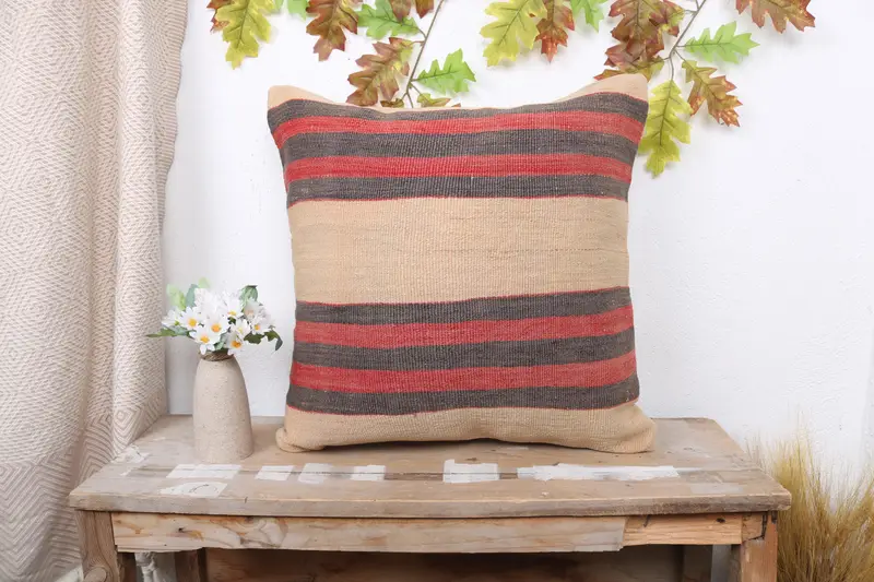 Interior Designer Pillow, Handmade Throw Pillow Sham, 20x20 Beige Pillow, Throw Kilim Pillow, Accent Pillow Sham, Kilim Pillow Cover, Cushion - 1