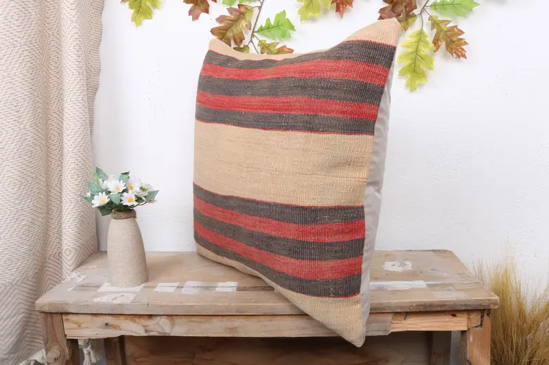 Interior Designer Pillow, Handmade Throw Pillow Sham, 20x20 Beige Pillow, Throw Kilim Pillow, Accent Pillow Sham, Kilim Pillow Cover, Cushion - 4