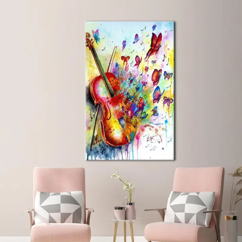 Zarif Soyut Renkli Keman Kanvas Tablo Tablo - Modern Sanat Dekor