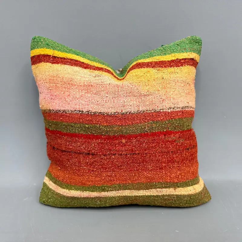Rot-grün gestreiftes Wurfkissen, Vintage Kelimkissen