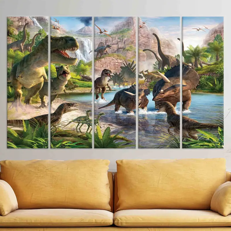 Boy Room Decor, Dino Wall Art, Canvas Wall Decor, Nursery Wall Art, Dinosaur Lover Gift, Kids Room Decor,  Dinosaur Canvas Art, Wall Decor, - 2