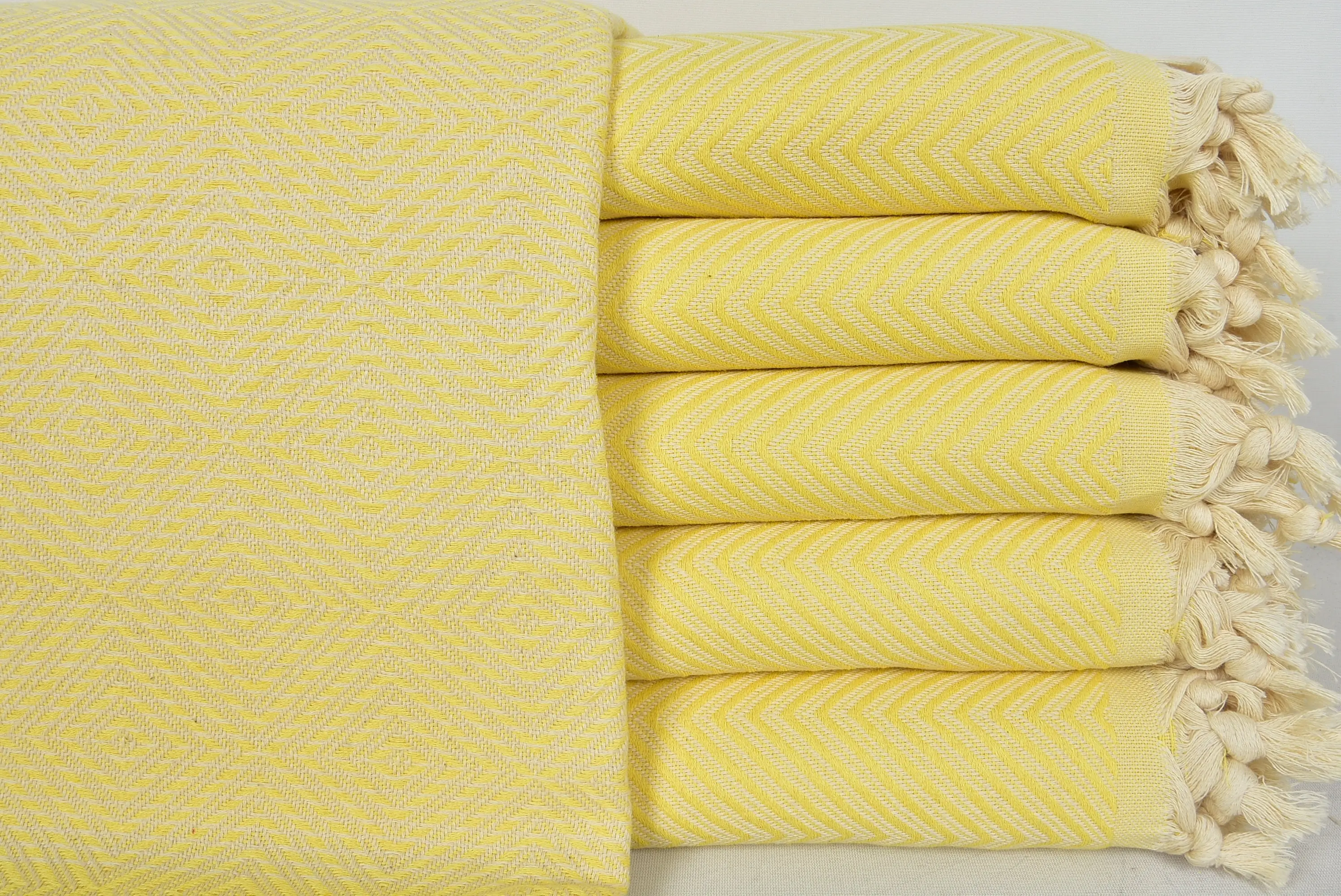 Yellow Turkish Cotton Blanket Handmade Geometric, 75x91 - 1