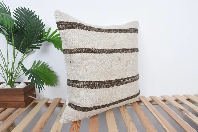 Turkish Corner Pillow Case, Pillow Sham, Interior Designer Pillow, 24x24 Beige Cushion Cover, Chair Cushion Case, Gift Pillow, Home Decor Pillow - 4