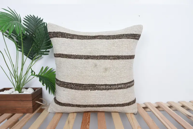 Turkish Corner Pillow Case, Pillow Sham, Interior Designer Pillow, 24x24 Beige Cushion Cover, Chair Cushion Case, Gift Pillow, Home Decor Pillow - 1