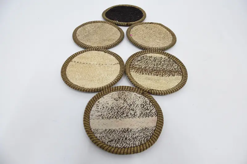 Beige Round Coaster with Bohemian Pattern, Brown Accent Coaster