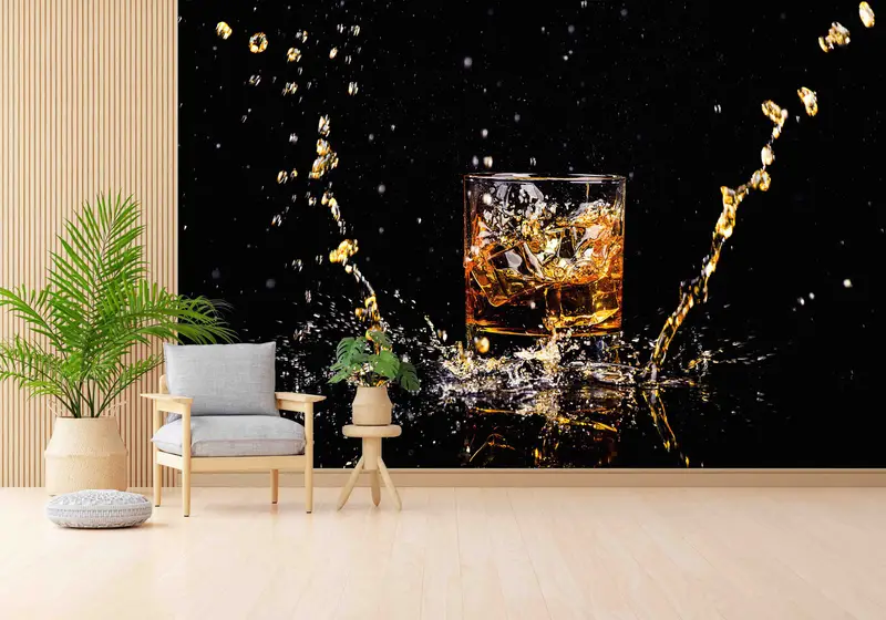 Elegante schwarze Weinbar-Tapete: Gedrucktes Design für Kneipe und Küche