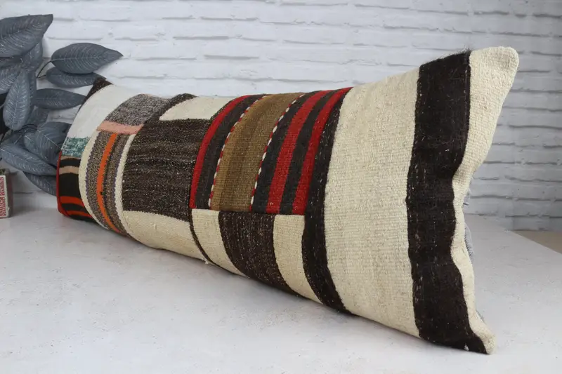 Pillow Cover, 16x43 White Pillow Sham, Vintage Kilim Throw Pillow, Vintage Pillow, Aesthetic Pillow Case, Bright Cushion Case, Turkish Kilim Pillow - 4