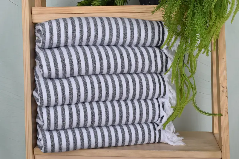 Terry Striped Towel Organic Cotton Black Beige, Bath Towel, 36x71 Inches
