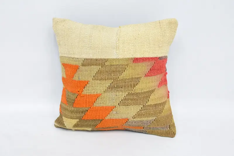 Home Decor Pillow, Vintage Kilim Pillow Pillow Sham, Cushion Cover, Pillow for Sofa, 12x12 White Pillow Sham, Square Throw Cushion, Turkish Pillow - 1