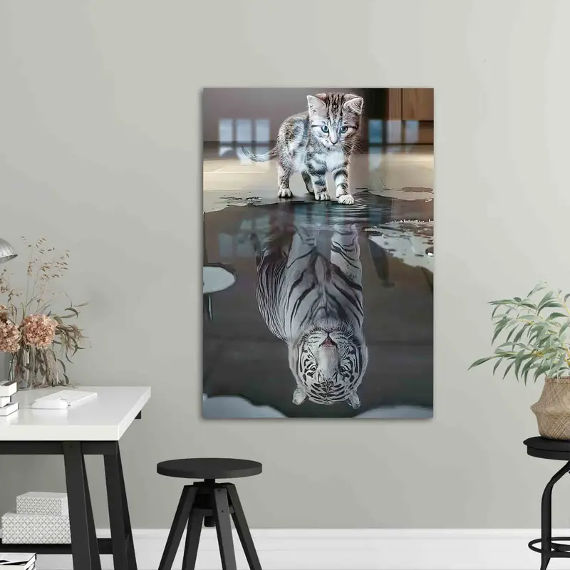 エレガントなプリントガラス：猫好きのための虎と猫のモチーフ