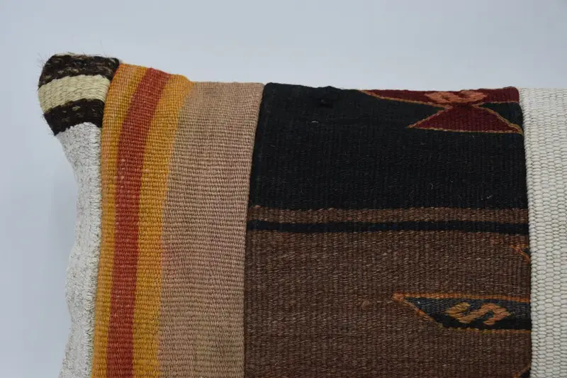 Ethnical Kilim Rug Pillow, Wool Kilim Pillow Pillow Sham, 12x24 Brown Cushion Cover, Vintage Kilim Throw Pillow, Antique Pillows, Pillow - 2