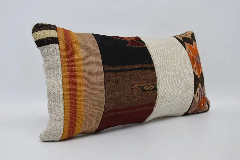 Ethnical Kilim Rug Pillow, Wool Kilim Pillow Pillow Sham, 12x24 Brown Cushion Cover, Vintage Kilim Throw Pillow, Antique Pillows, Pillow - 3