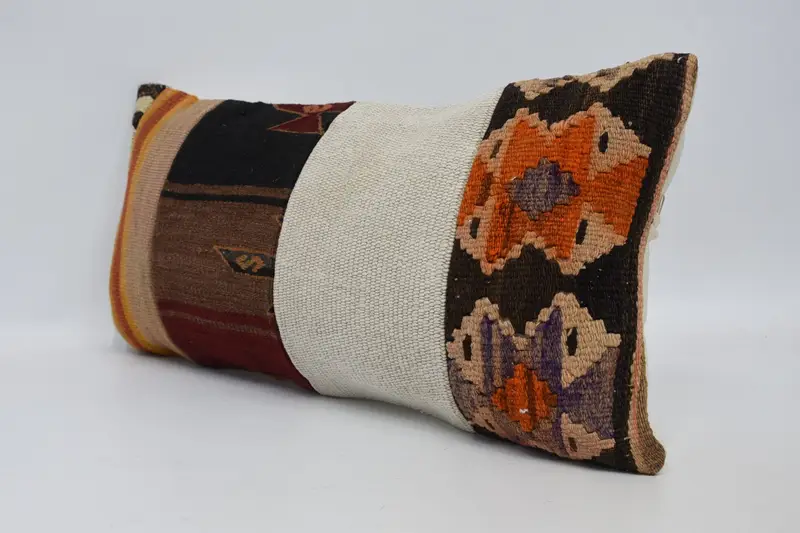 Ethnical Kilim Rug Pillow, Wool Kilim Pillow Pillow Sham, 12x24 Brown Cushion Cover, Vintage Kilim Throw Pillow, Antique Pillows, Pillow - 4