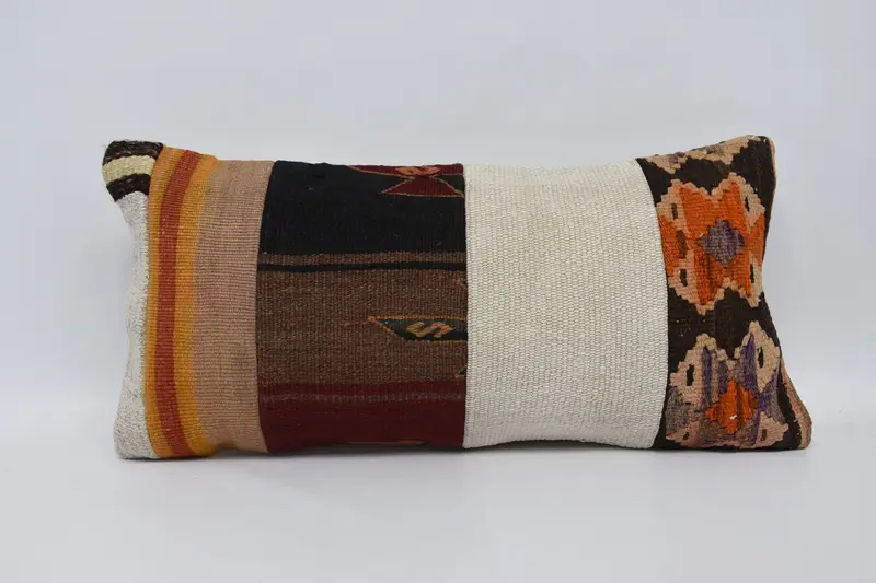 Ethnical Kilim Rug Pillow, Wool Kilim Pillow Pillow Sham, 12x24 Brown Cushion Cover, Vintage Kilim Throw Pillow, Antique Pillows, Pillow - 1