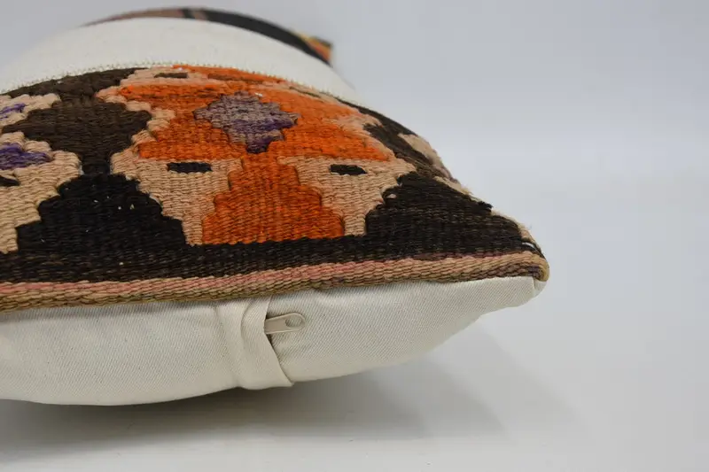 Ethnical Kilim Rug Pillow, Wool Kilim Pillow Pillow Sham, 12x24 Brown Cushion Cover, Vintage Kilim Throw Pillow, Antique Pillows, Pillow - 5