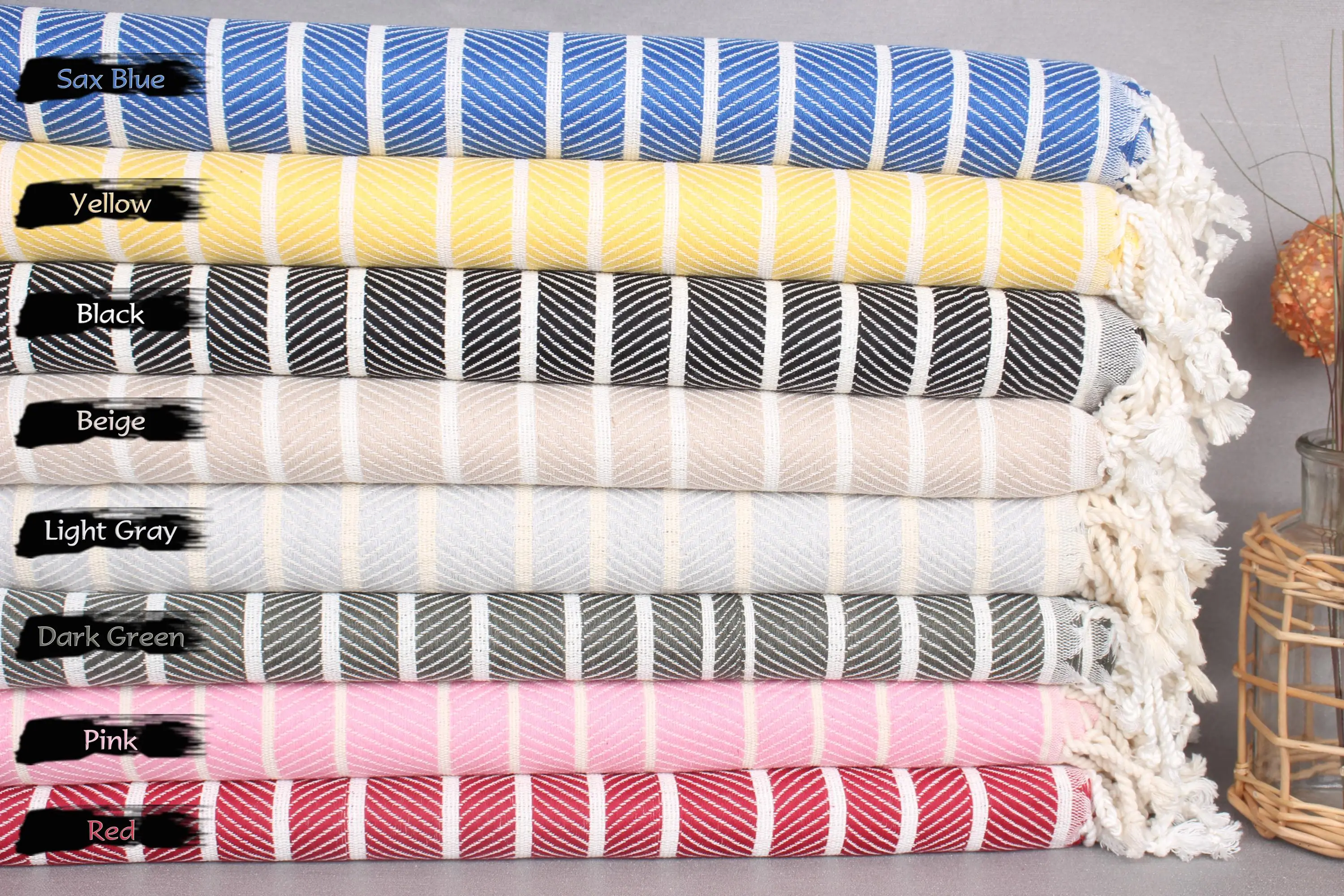 Personalized Turkish Towel, Striped, Beige, Organic Cotton, 40x71 Inches - 1