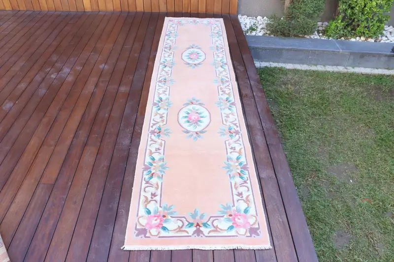2.2x11.2 ft Turkish Runner Rug, Vintage Pink Rug - 1