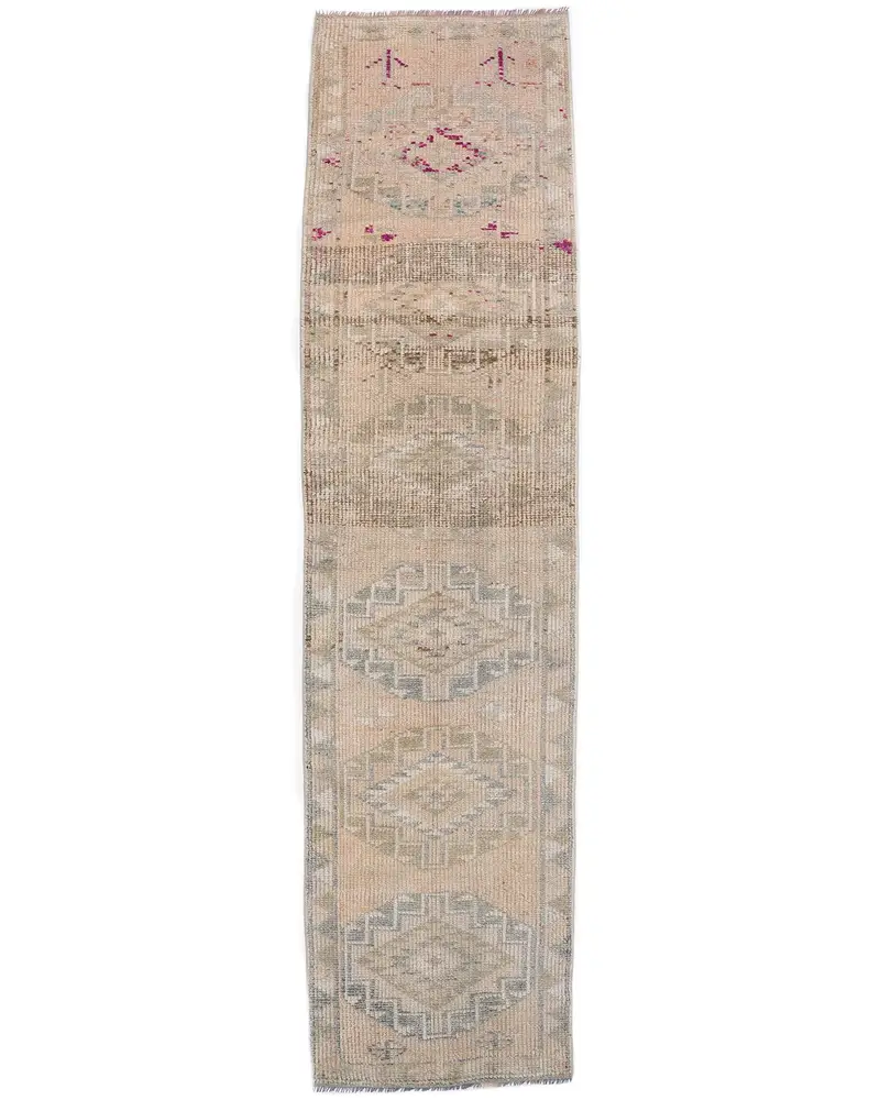 Zarif Bej ve Yeşil Halı, 2,7x10,9 ft İran Desenli