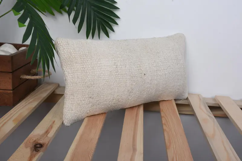 Home Decor Pillow, Vintage Pillow, Cushion Case, Living Room Throw Pillow Cover, 8x16 White Cushion Cover, Throw Kilim Pillow - 4