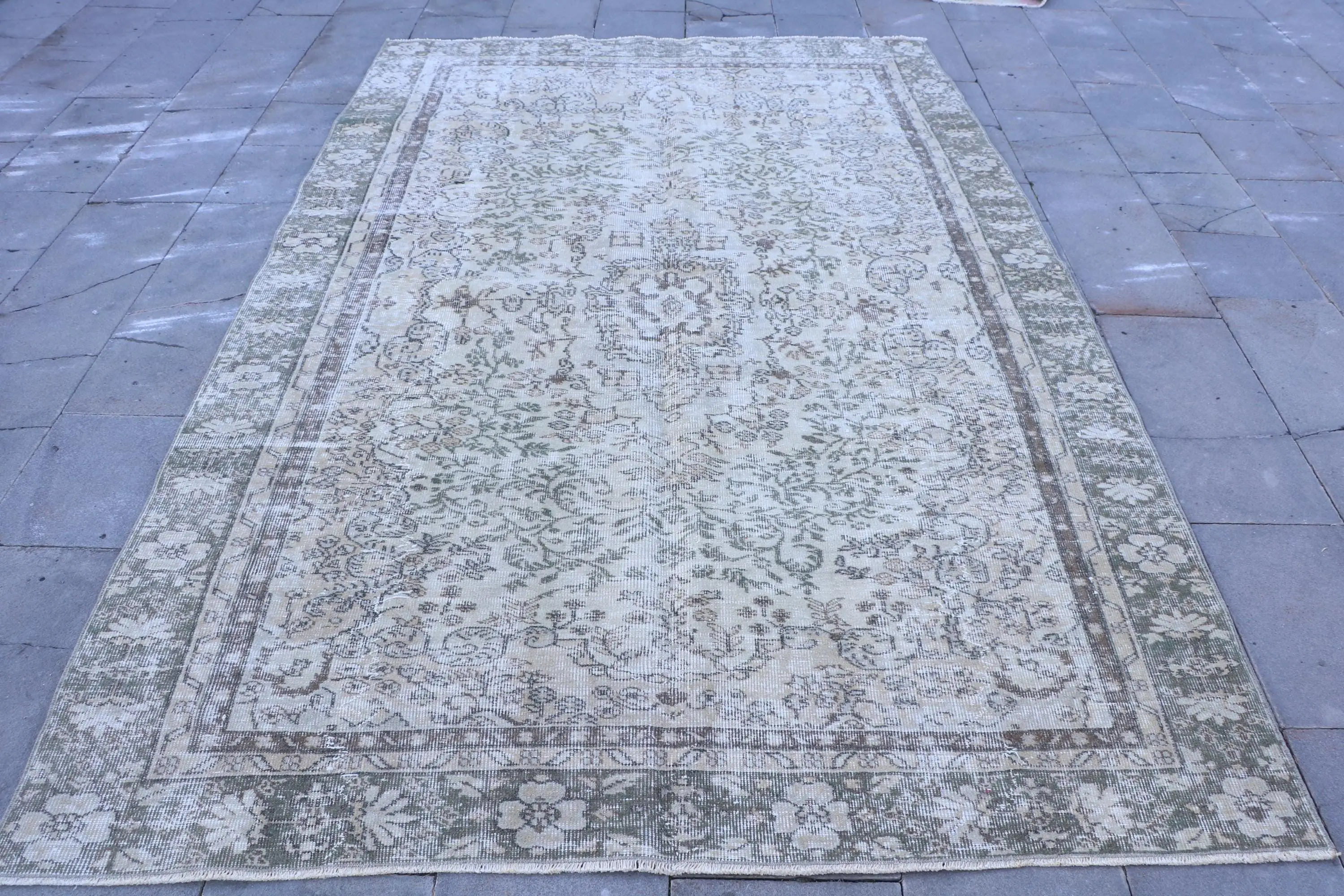 Türk Büyük Halı 6x9.3 ft, Gri Beyaz Oryantal Halı Yün - 1