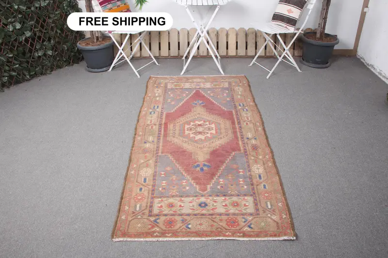 Alfombra Morada Con Borde Marrón, 3,1x6,5ft Decoración Elegante