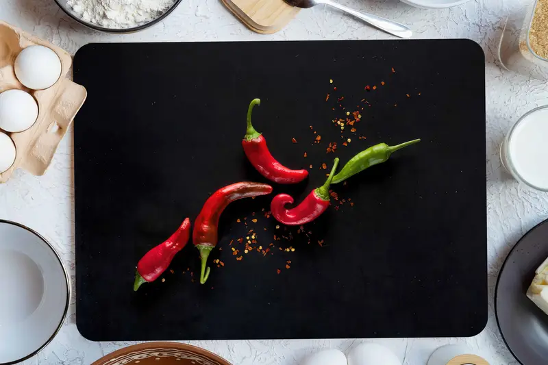 レッドエッジデザインの飛沫防止ガラスまな板