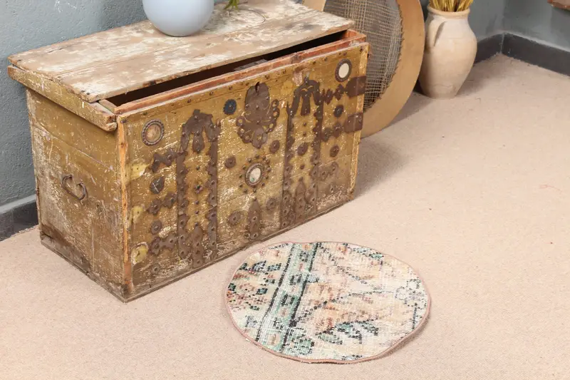 Brauner, grüner Teppich 1,7x1,6 Fuß, geometrisches Blumenmuster