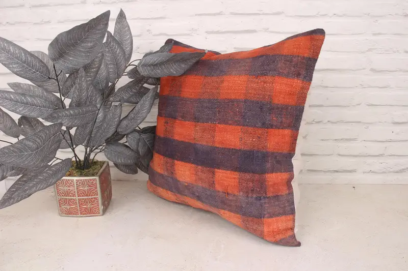 Pillow Case, Interior Designer Pillow, 20x20 Orange Pillow Cover, Gift Pillow, Turkish Pillow, Kilim Rug Pillow Cover, Turkish Bench Cushion Case - 4