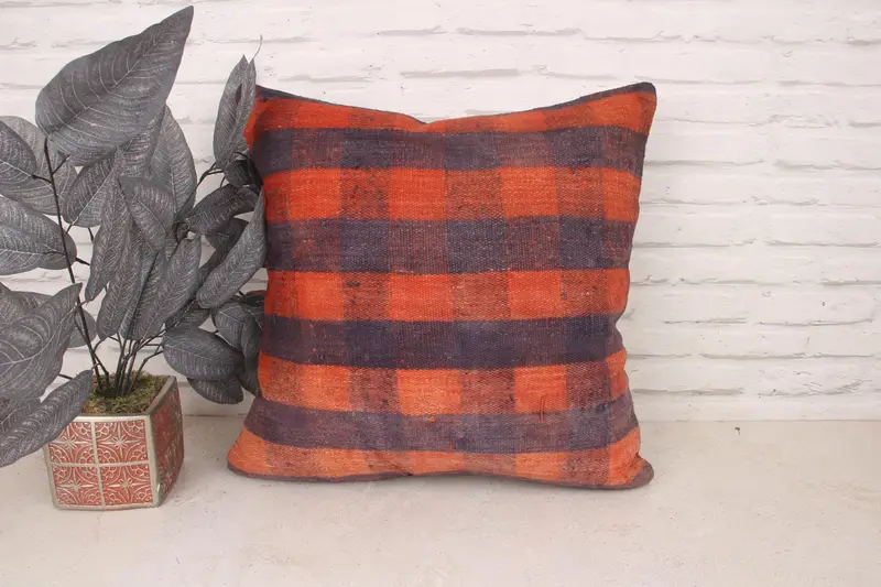 Pillow Case, Interior Designer Pillow, 20x20 Orange Pillow Cover, Gift Pillow, Turkish Pillow, Kilim Rug Pillow Cover, Turkish Bench Cushion Case - 1