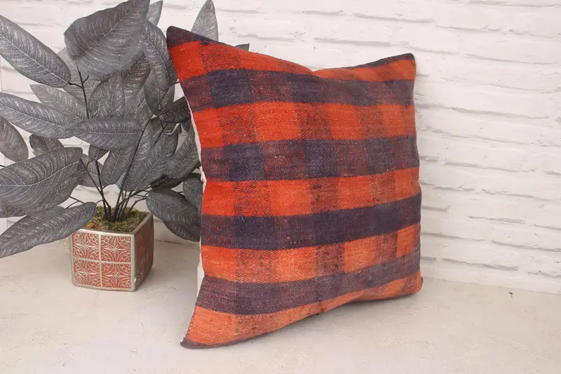 Pillow Case, Interior Designer Pillow, 20x20 Orange Pillow Cover, Gift Pillow, Turkish Pillow, Kilim Rug Pillow Cover, Turkish Bench Cushion Case - 3