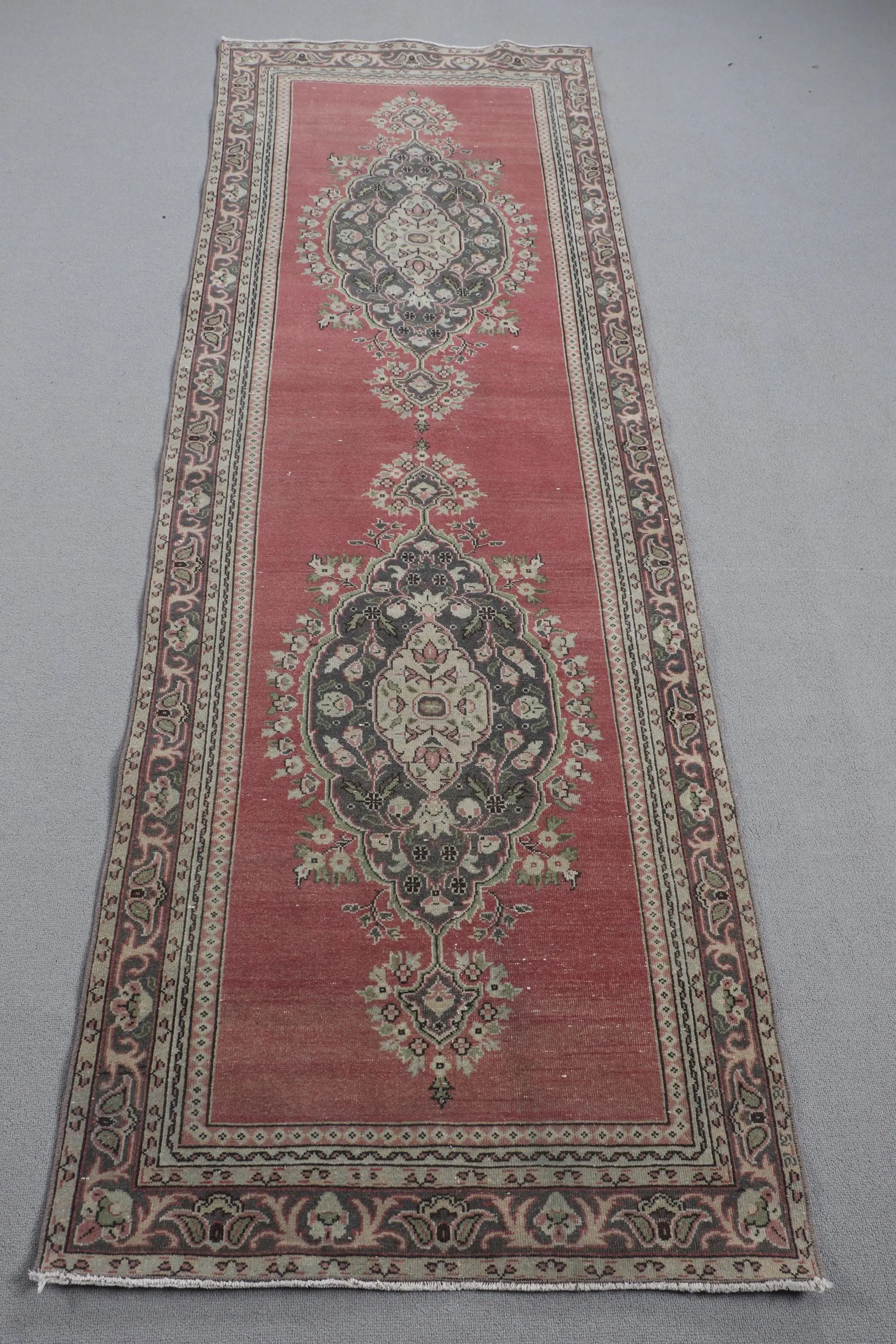 2.8x8.1 ft Rug, Turkish Rug, Vintage Red Wool Plants & trees Rug - 1