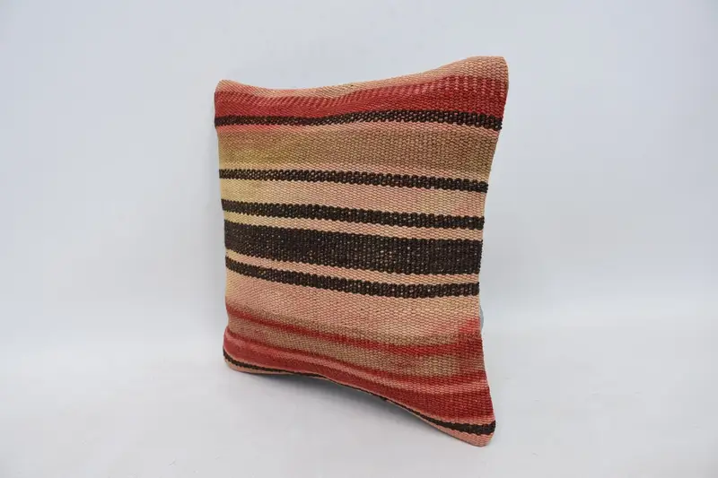 Kilim Pillow, Cushion Case, Gift Pillow, Ikat Cushion, Tapestry Pillow Cover, Accent Pillow, 14x14 Red Cushion, Throw Kilim Pillow - 4