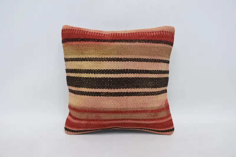 Kilim Pillow, Cushion Case, Gift Pillow, Ikat Cushion, Tapestry Pillow Cover, Accent Pillow, 14x14 Red Cushion, Throw Kilim Pillow - 1