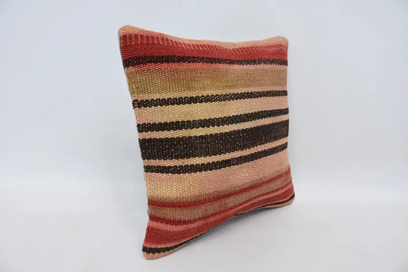 Kilim Pillow, Cushion Case, Gift Pillow, Ikat Cushion, Tapestry Pillow Cover, Accent Pillow, 14x14 Red Cushion, Throw Kilim Pillow - 3