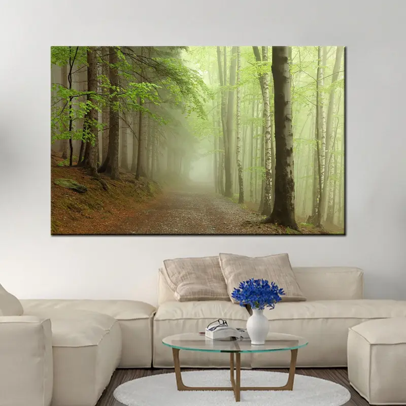 Modern Farmhouse Green Tree Landscape Printed Canvas Art