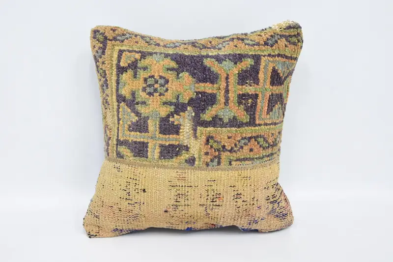 Throw Art Deco Square Cushion, 16x16 inch Striped FloorBlue Gift Wool Pillow Case - 1