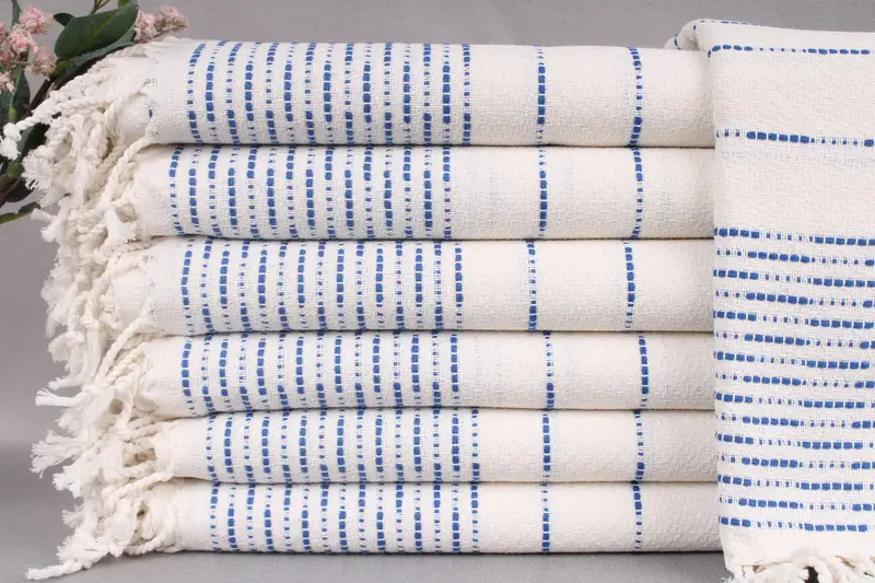 Turkish Beach Towel Personalized Sax Blue Stripes with Name, 38x71 Inches