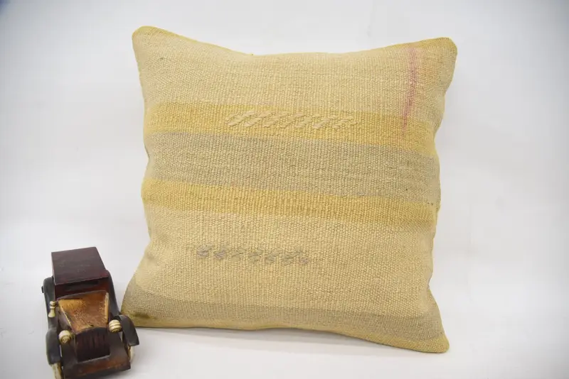 Comfy Throw Pillow Case, Boho Pillow Sham Cover, Throw Kilim Pillow, 16x16 Beige Pillow Case, Gift Pillow, Pillow Cover, One Of A Kind Pillow Sham - 4