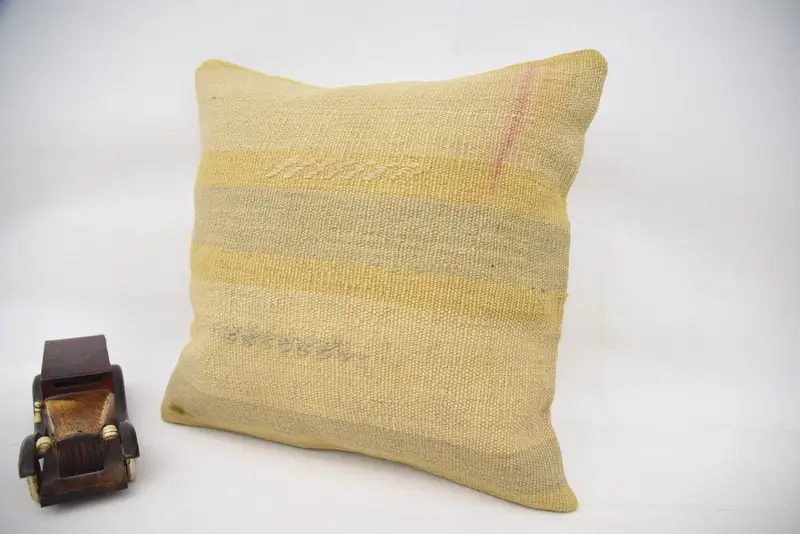 Comfy Throw Pillow Case, Boho Pillow Sham Cover, Throw Kilim Pillow, 16x16 Beige Pillow Case, Gift Pillow, Pillow Cover, One Of A Kind Pillow Sham - 3