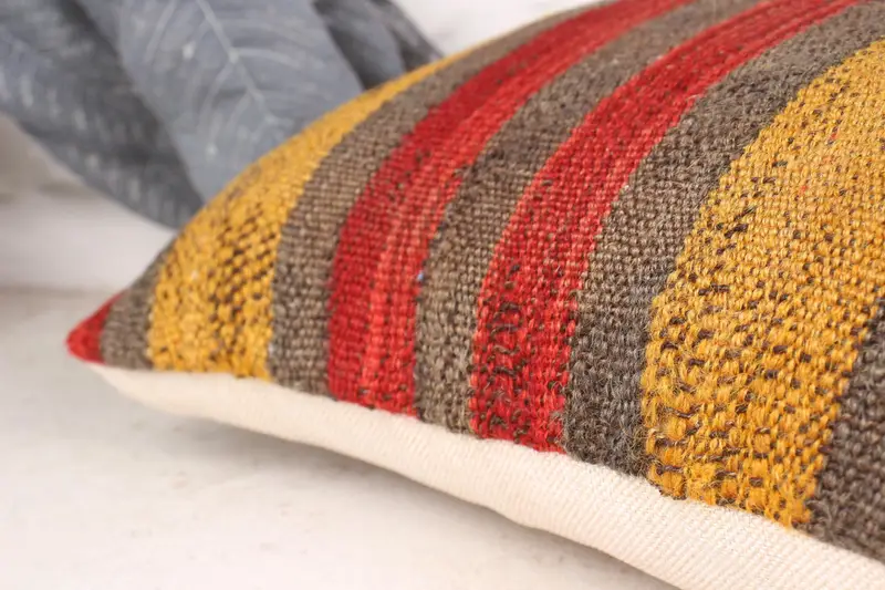 Handmade Kilim Cushion, Pillow Cover, Oriental Cushion Cover, Kilim Cushion Sham, 12x20 Red Pillow, Pastel Pillow Case, Boho Pillow - 7