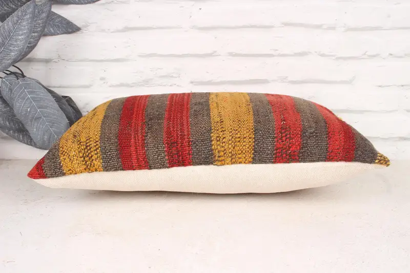 Handmade Kilim Cushion, Pillow Cover, Oriental Cushion Cover, Kilim Cushion Sham, 12x20 Red Pillow, Pastel Pillow Case, Boho Pillow - 5