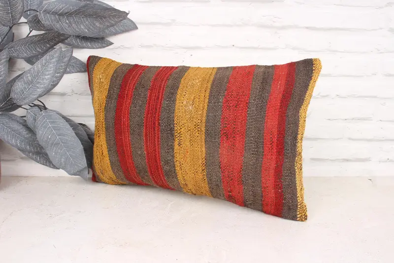 Handmade Kilim Cushion, Pillow Cover, Oriental Cushion Cover, Kilim Cushion Sham, 12x20 Red Pillow, Pastel Pillow Case, Boho Pillow - 4